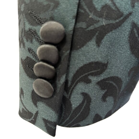 Saville Row Black Floral Satin Shawl Lapel Slim Cut  Evening Formal Jacket - Picture 4 of 13